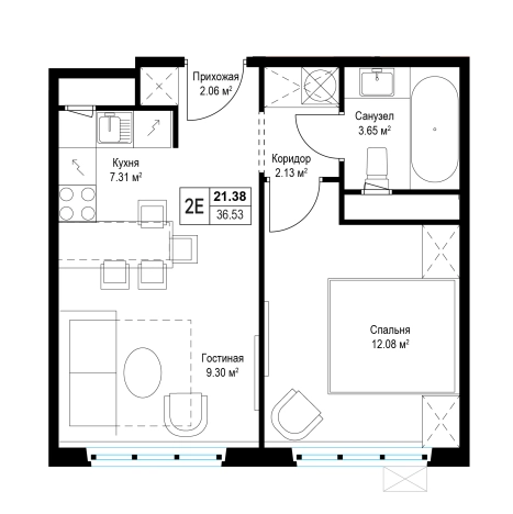 . Вариант № 162677, 0, площадь - 36.4 квм, цена 10247182 рублей