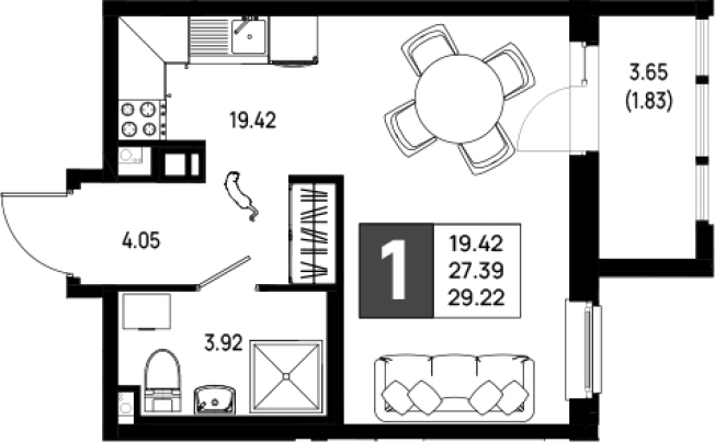. Вариант № 6642175, 0, площадь - 27.39 квм, цена 4178460 рублей