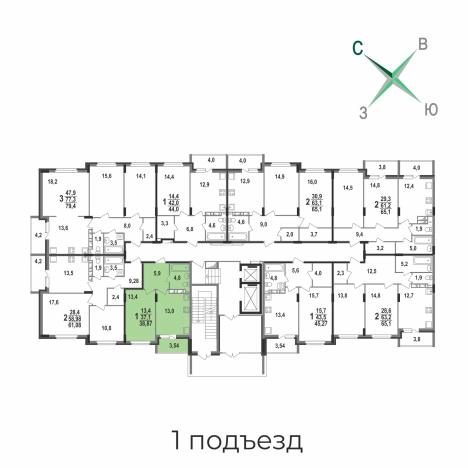 Купить однокомнатную квартиру в Микрорайоне Южный, Ковров в Коврове. Вариант № 146425, 2, площадь -  квм, цена 3981260 рублей
