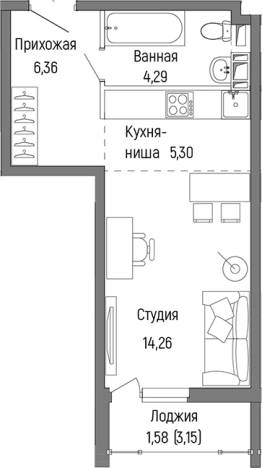 Купить Студию на улице бульвар Космонавтов в Красногорске. Вариант № 138940, 0, площадь -  квм, цена 6036800 рублей