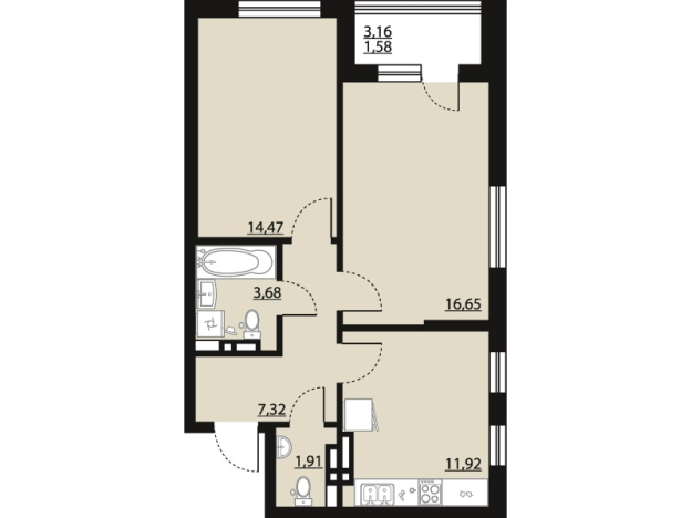 Купить двухкомнатную квартиру в ЖК Бунин в Воронеже. Вариант № 120346, 0, площадь -  квм, цена 8814330 рублей
