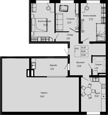 . Вариант № 8469878, 0, площадь - 86 квм, цена 15021875 рублей