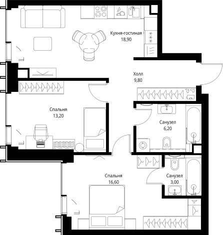 Купить двухкомнатную квартиру в новостройках в ЖК VEER в Москве. Вариант № 10380636, 0, площадь - квм, цена 35542500 рублей
