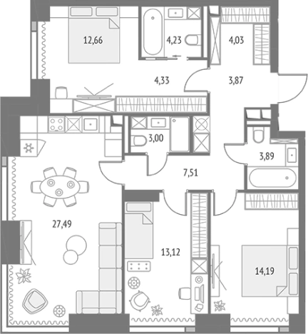 Купить трехкомнатную квартиру у метро Бутырская в Москве. Вариант № 103870, 0, площадь -  квм, цена 56290683 рублей