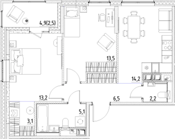 Купить квартиру в новостройках у метро Проспект Большевиков в Ленинградской области. Вариант № 7838397, 0, площадь -  квм, цена 9467100 рублей