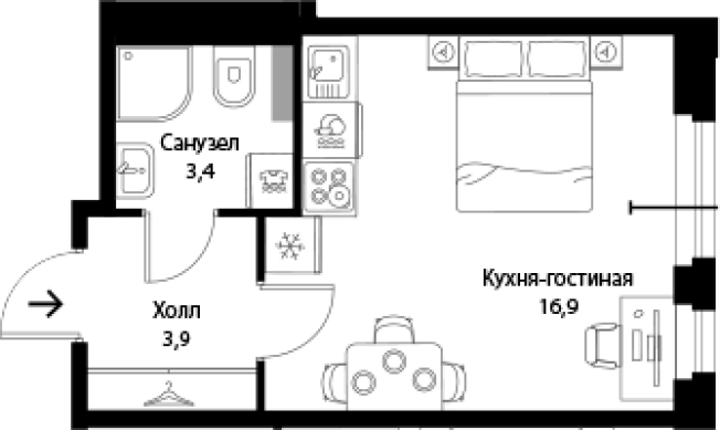 . Вариант № 7829823, 0, площадь - 24.2 квм, цена 5396600 рублей