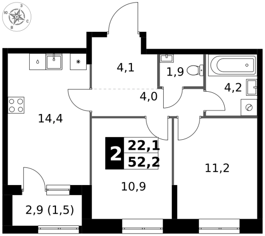 Купить квартиру в районе Гольяново в Москве. Вариант № 9716412, 0, площадь -  квм, цена 19387080 рублей