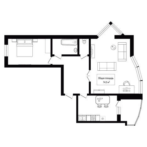 . Вариант № 50924, 19, площадь - 74 квм, цена 9450000 рублей