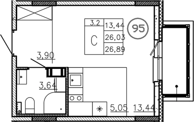 Купить Студию у метро Проспект Ветеранов в Ленинградской области. Вариант № 6228166, 0, площадь -  квм, цена 3465700 рублей