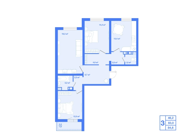 . Вариант № 5845206, 0, площадь - 84.6 квм, цена 7580160 рублей