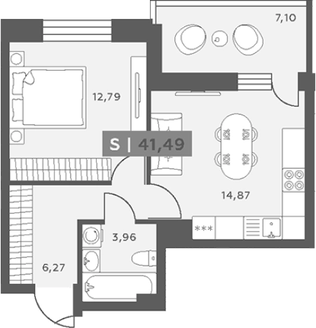 . Вариант № 6217942, 0, площадь - 39.31 квм, цена 6962461 рублей