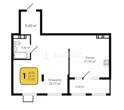 Купить однокомнатную квартиру на улице Остужева в Воронеже. Вариант № 1274910, 0, площадь -  квм, цена 9358344 рублей