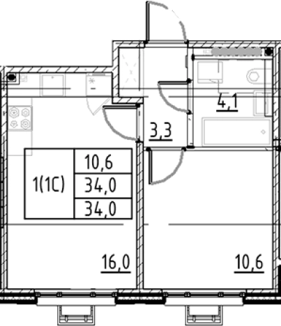 . Вариант № 7597667, 0, площадь - 34 квм, цена 8257716 рублей