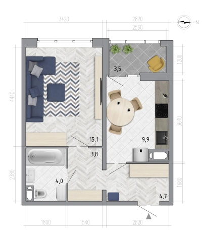 Купить однокомнатную квартиру в ЖК Новый микрорайон Боровое в Воронеже. Вариант № 1042580, 0, площадь -  квм, цена 4404053 рублей