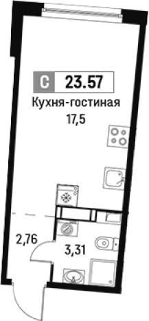 . Вариант № 6213165, 0, площадь - 23.57 квм, цена 4004802 рублей