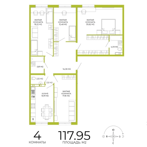 Купить многокомнатную квартиру в новостройках в Микрорайоне Тепличный, Первомайский район в Пензе. Вариант № 115374, 0, площадь -  квм, цена 12384750 рублей