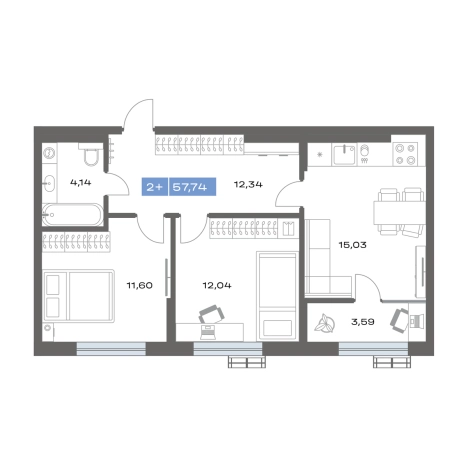 Купить двухкомнатную квартиру в новостройках в ЖК "Ритм" в Тобольске. Вариант № 91707, 0, площадь -  квм, цена 6700000 рублей