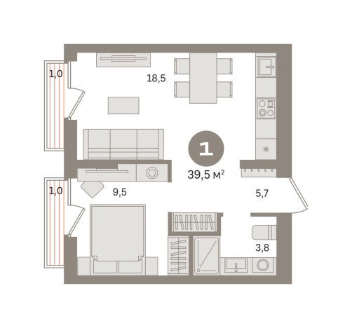 . Вариант № 8555551, 0, площадь - 39.53 квм, цена 7860000 рублей