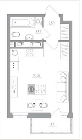 Купить Студию на улице Большая в Туле. Вариант № 72957, 0, площадь -  квм, цена 3075816 рублей