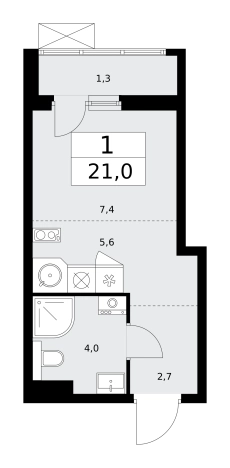 . Вариант № 489836, 0, площадь - 21 квм, цена 9692970 рублей