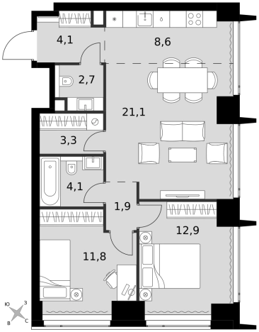 Купить трехкомнатную квартиру в районе Хорошёвский в Москве. Вариант № 9466539, 0, площадь -  квм, цена 54418950 рублей