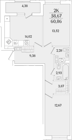 . Вариант № 6258338, 0, площадь - 58.67 квм, цена 22161675 рублей