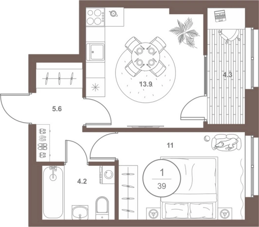 Купить однокомнатную квартиру в районе Октябрьский в Пензенской области. Вариант № 103304, 0, площадь -  квм, цена 4246000 рублей