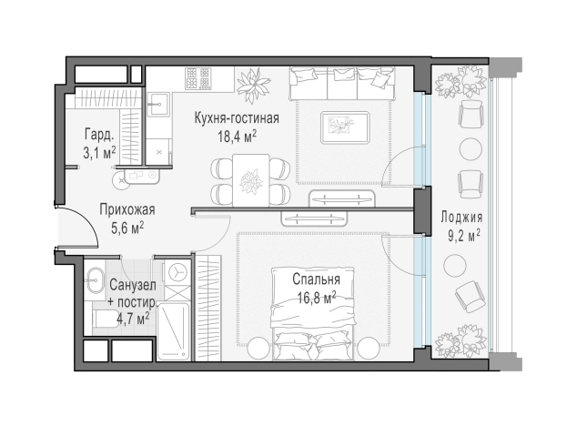 . Вариант № 88058, 0, площадь - 53.8 квм, цена 33730000 рублей