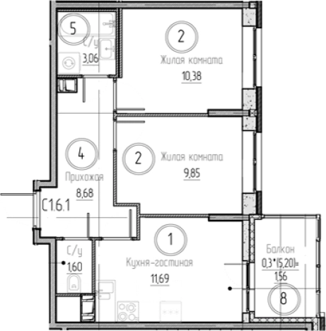 . Вариант № 8931196, 0, площадь - 45.01 квм, цена 7269648 рублей