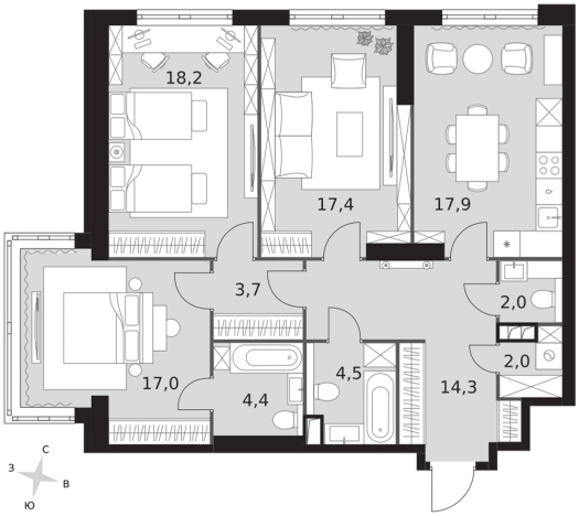Купить трехкомнатную квартиру у метро Калужская в Москве. Вариант № 60993, 0, площадь -  квм, цена 55607760 рублей