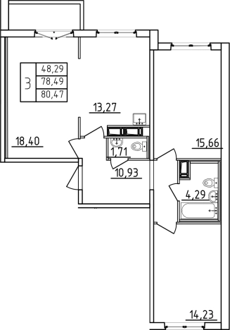 Купить трехкомнатную квартиру на улице Старорусский проспект в Санкт-Петербурге. Вариант № 6474087, 0, площадь -  квм, цена 11730500 рублей