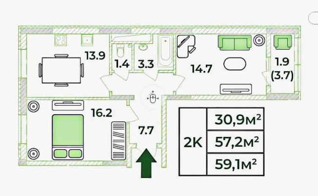 Купить двухкомнатную квартиру в Республике Крым. Вариант № 57891, 12, площадь -  квм, цена 9800000 рублей
