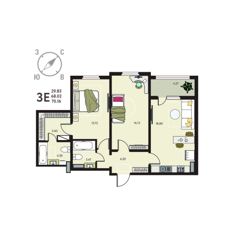 Купить квартиру в ЖК Зеленый Квартал Бабяково в Воронежской области. Вариант № 155304, 0, площадь -  квм, цена 6910760 рублей