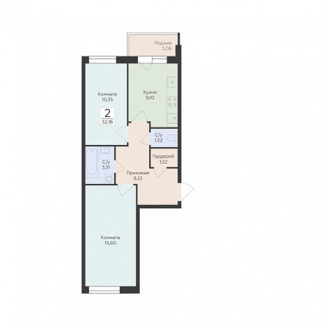 Купить двухкомнатную квартиру в Воронеже. Вариант № 8203687, 0, площадь -  квм, цена 6193478 рублей