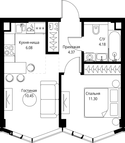 . Вариант № 10613325, 0, площадь - 36.38 квм, цена 26862992 рублей