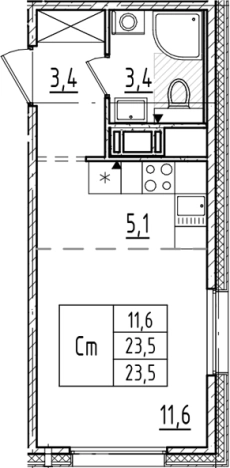 Купить Студию в новостройках у метро Ладожская в Санкт-Петербурге. Вариант № 6244662, 0, площадь -  квм, цена 8447545 рублей