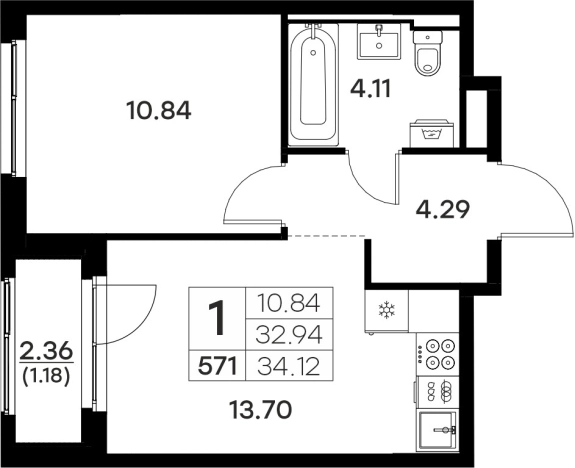 Купить однокомнатную квартиру в ЖК Glorax Октябрьский в Владимире. Вариант № 134177, 1, площадь -  квм, цена 5379999 рублей