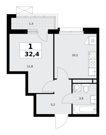 . Вариант № 1342088, 0, площадь - 32.4 квм, цена 10135692 рублей