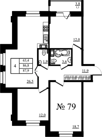 . Вариант № 7260192, 0, площадь - 86.8 квм, цена 14432653 рублей