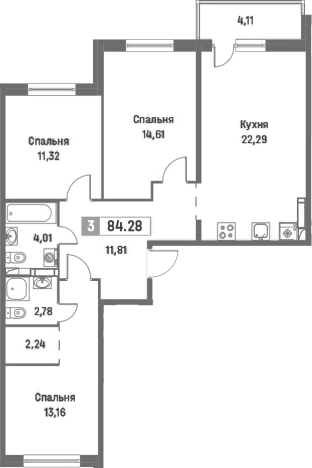 Купить четырехкомнатную квартиру на улице проспект Авиаторов Балтики в Мурине. Вариант № 8065160, 0, площадь -  квм, цена 15443573 рублей