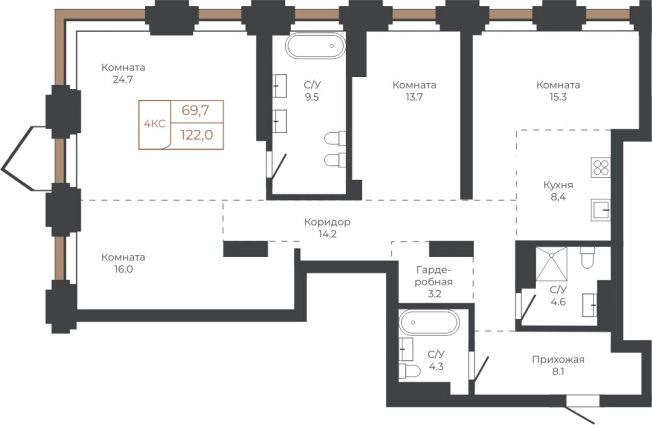Купить квартиру в Барнауле. Вариант № 6841256, 0, площадь -  квм, цена 29630844 рублей