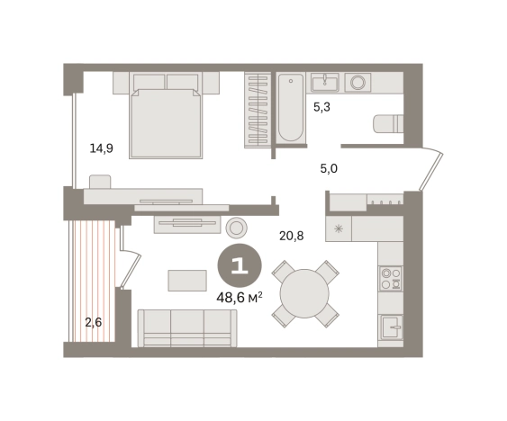 . Вариант № 8538580, 0, площадь - 48.57 квм, цена 8960000 рублей