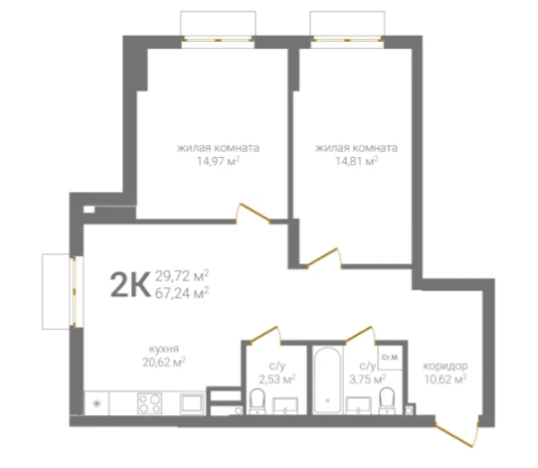 . Вариант № 98595, 0, площадь - 67.24 квм, цена 16742760 рублей