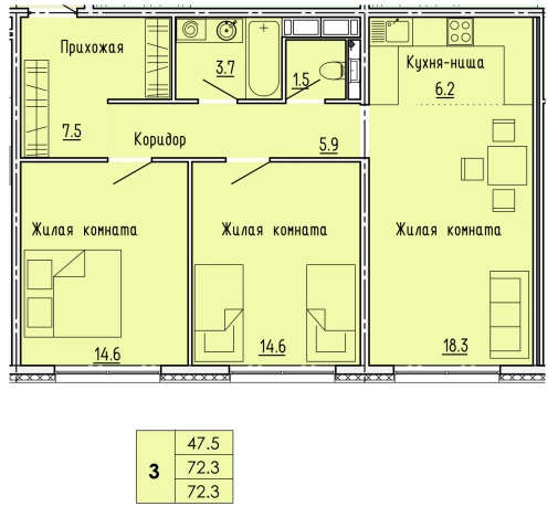 Купить трехкомнатную квартиру на вторичке в Микрорайоне Ново-Западная Поляна, Первомайский район в Пензе. Вариант № 69511, 0, площадь -  квм, цена 7013100 рублей