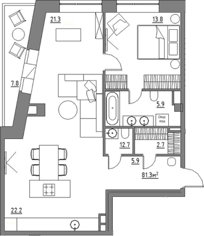 Купить двухкомнатную квартиру в районе Расторгуево в Видном. Вариант № 3574029, 0, площадь -  квм, цена 14029570 рублей