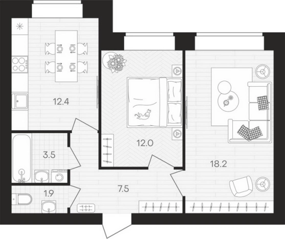 Купить двухкомнатную квартиру в ЖК Жилой комплекс "Кантри" в Пензенской области. Вариант № 120105, 0, площадь -  квм, цена 5272500 рублей