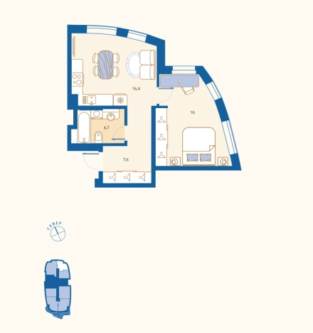 Купить однокомнатную квартиру в районе Октябрьский в Пензенской области. Вариант № 8521356, 0, площадь - квм, цена 4291200 рублей