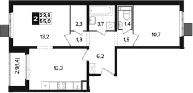 Купить двухкомнатную квартиру в новостройках в Видном. Вариант № 9836975, 0, площадь -  квм, цена 13653120 рублей