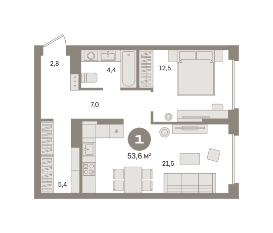 . Вариант № 8538345, 0, площадь - 53.58 квм, цена 9690000 рублей