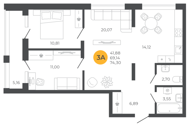 . Вариант № 2079408, 0, площадь - 71.72 квм, цена 7387160 рублей